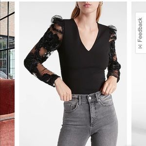 Express Black Floral Lace Bodysuit